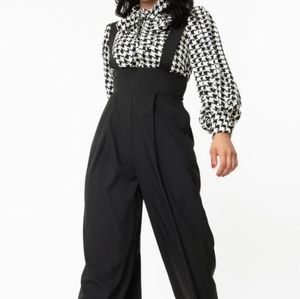 Unique Vintage Black Wide Leg Rochelle Suspender Pants